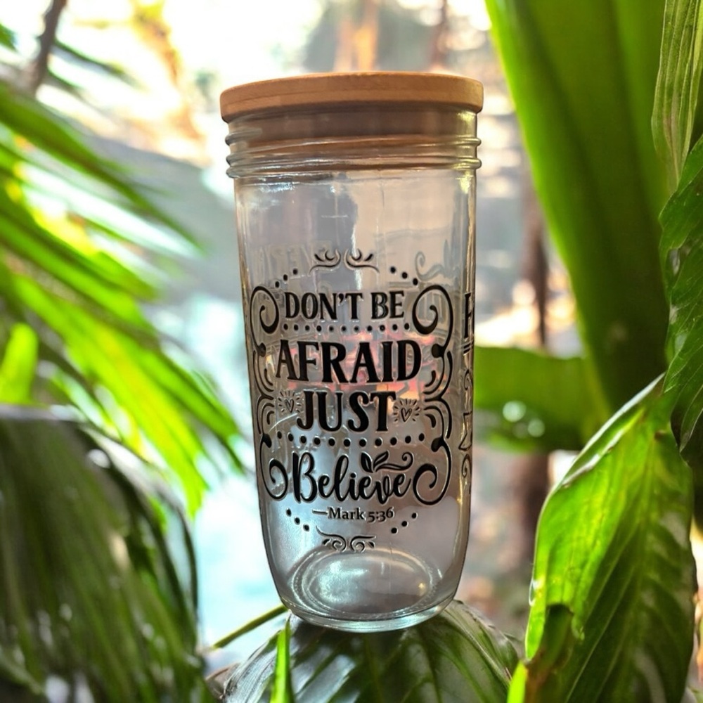 Gray and Brown Glass Jar with Wooden Lid Drinkware
